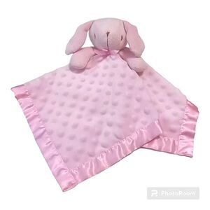 Blankets & Beyond Pink Bunny Rabbit Baby Blanket Minky Dot Satin Hot Ears Lovey